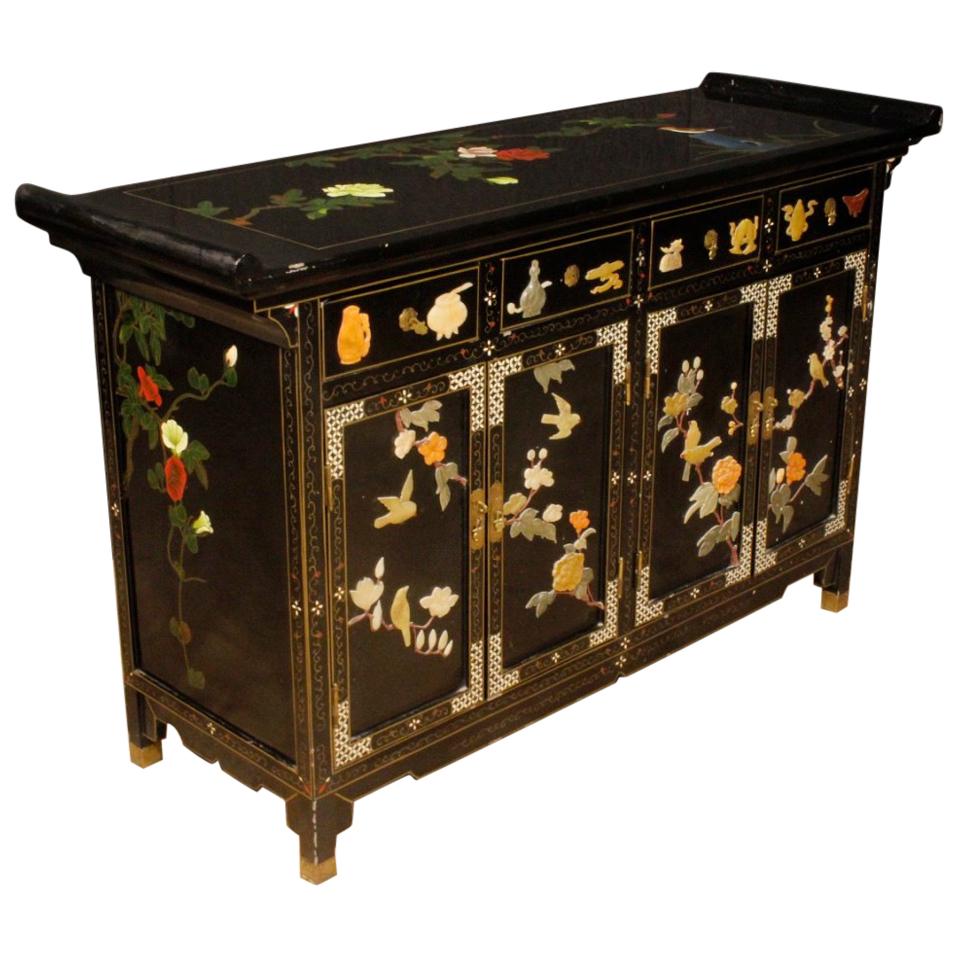 20th Century Lacquered Painted and Carved Wood Chinese Sideboard, 1960