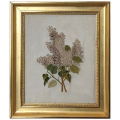 First Quarter of the 19th Century Lilac Silk Embroidery, England, Original Frame