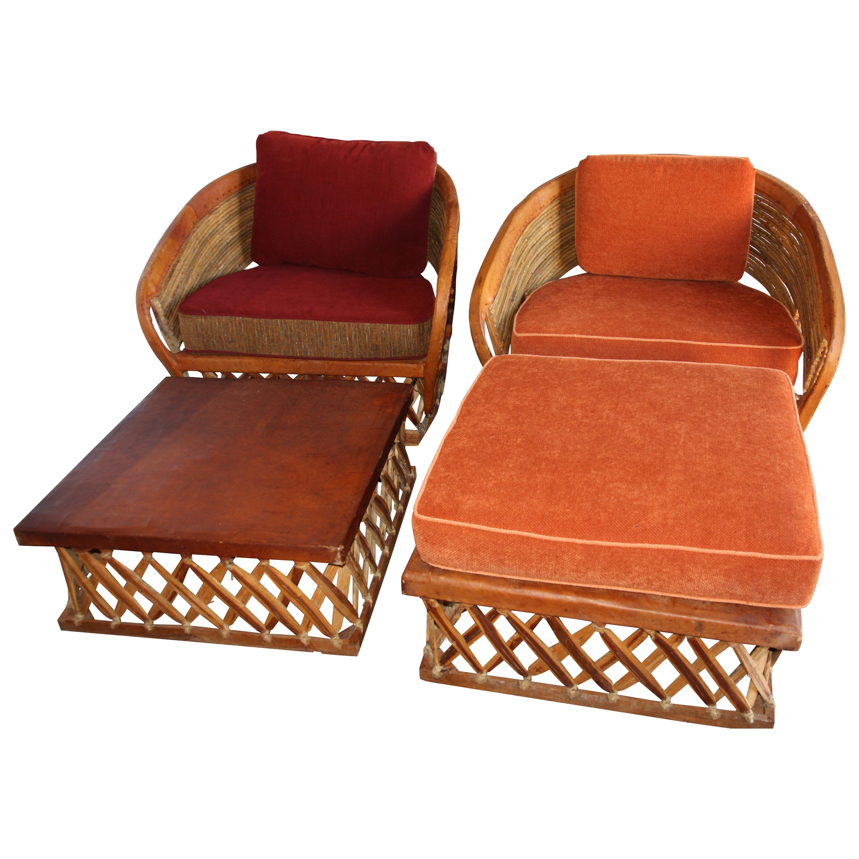 Pair of Uniquely Large Equipale Lounge Chairs with Ottomans