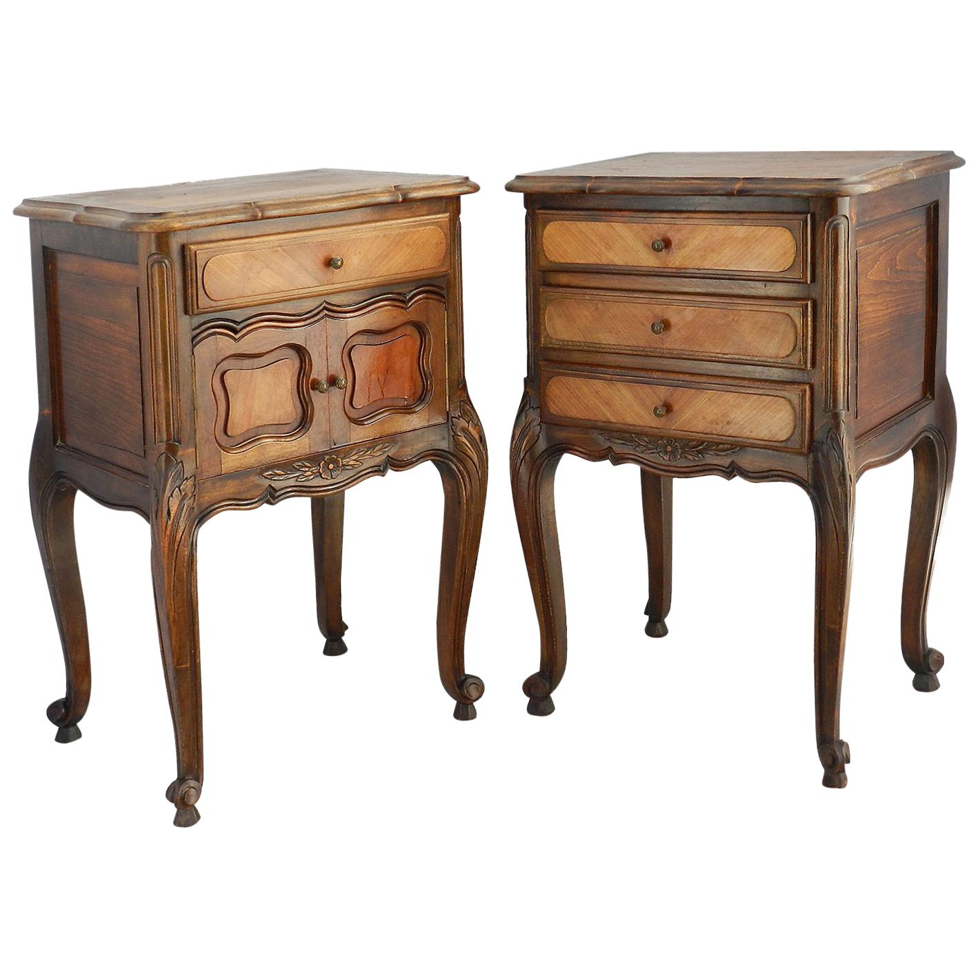 Pair of Nightstands Side Cabinets French Bedside Tables, Early 20th Century