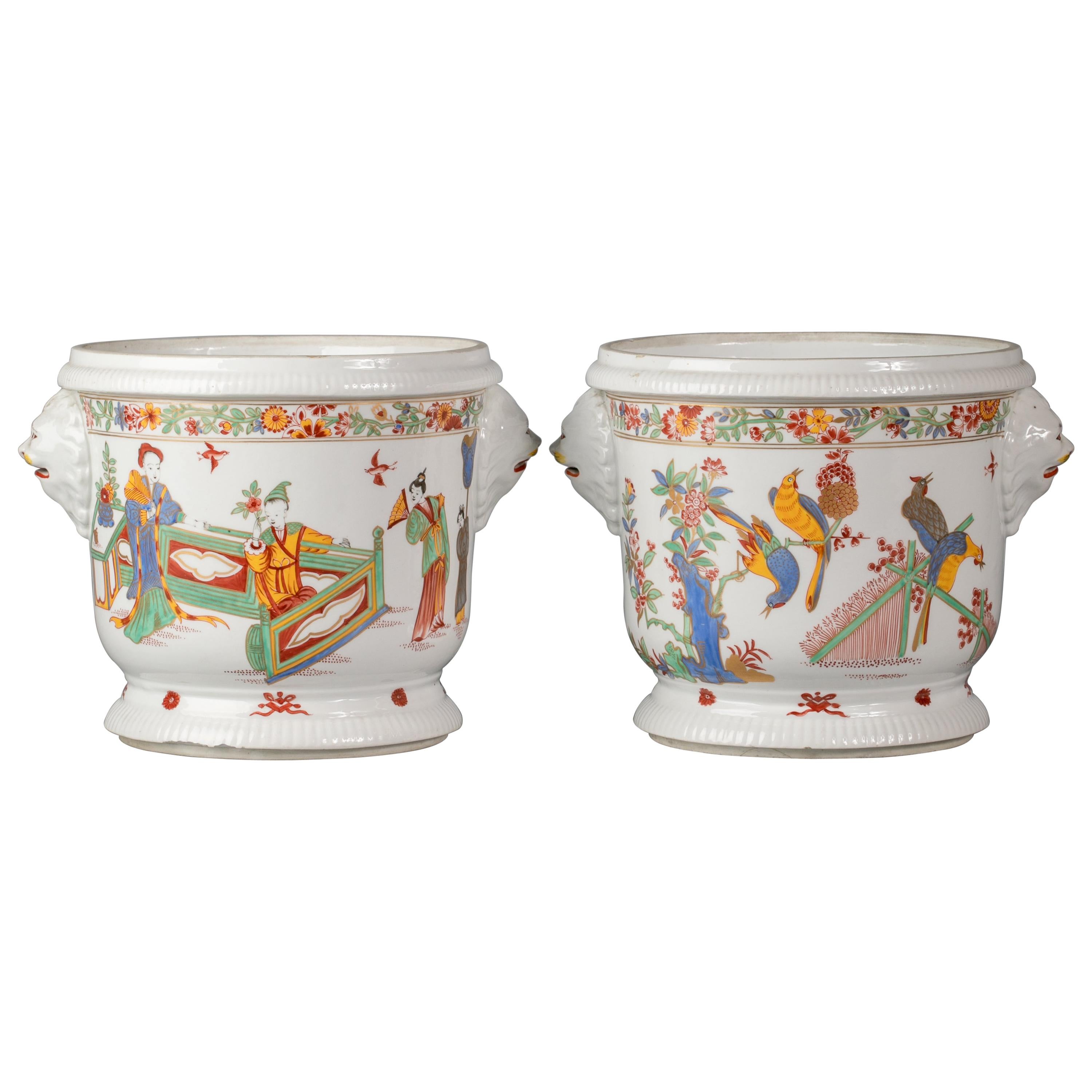 Pair of French Porcelain Orientalist Cachepots, circa 1880 For Sale