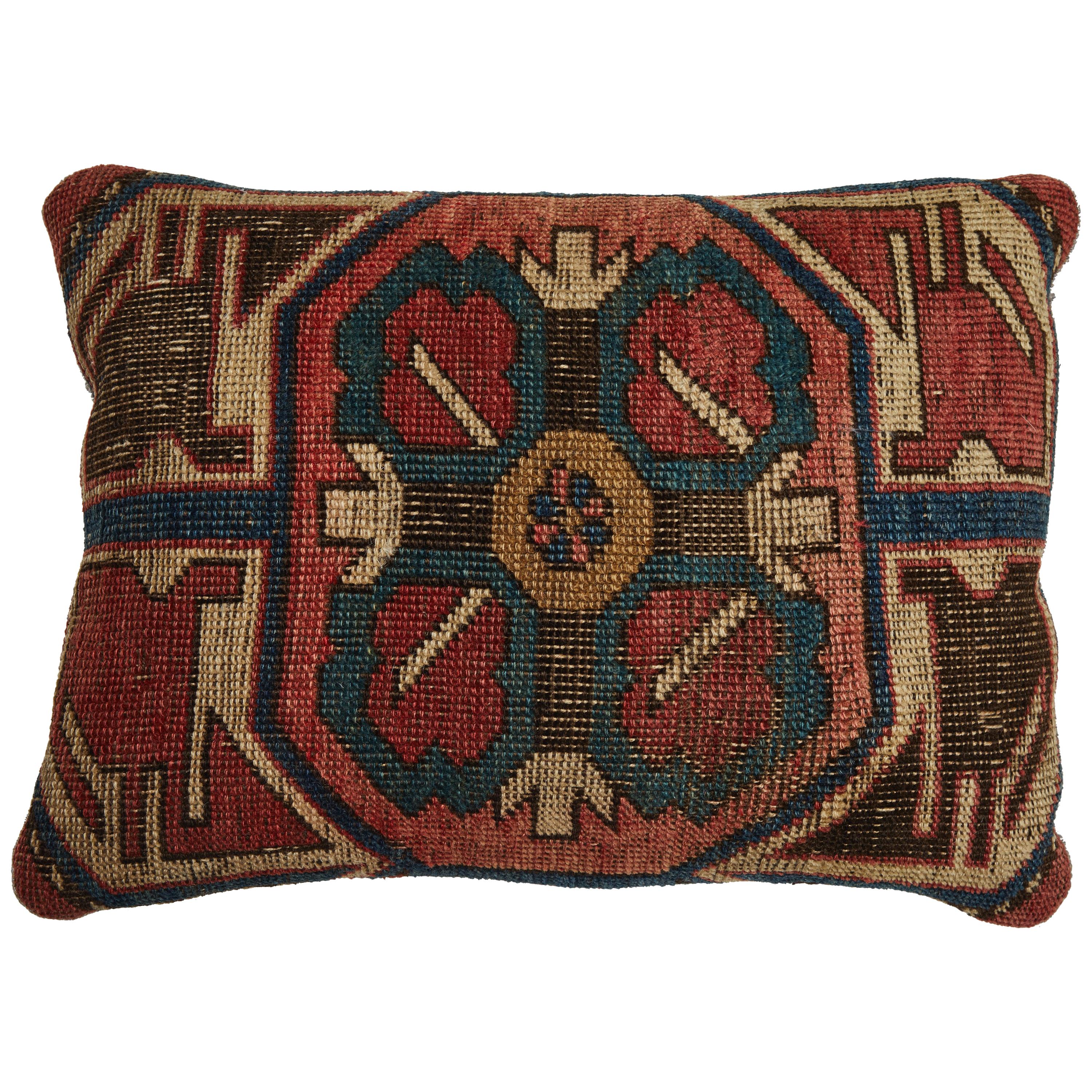 Antique Kazak Carpet Pillow For Sale