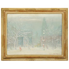 Johann Berthelsen, Scena di tempesta di neve a Manhattan, pittura a olio su tela, anni '60