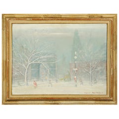 Used Johann Berthelsen, Manhattan Snow Storm Scene, Oil on Canvas Painting, 1960s