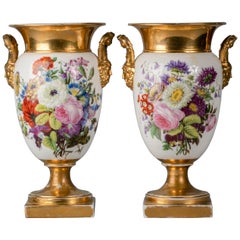 Pair of Paris Porcelain Floral Vases, circa 1820