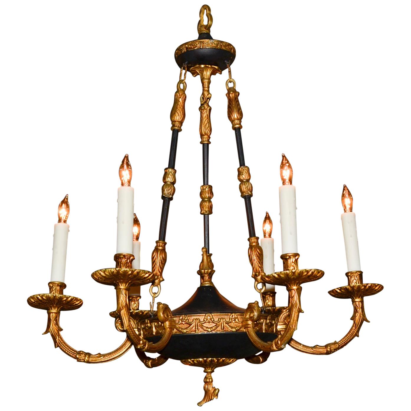 French Empire Bronze and Tole Chandelier