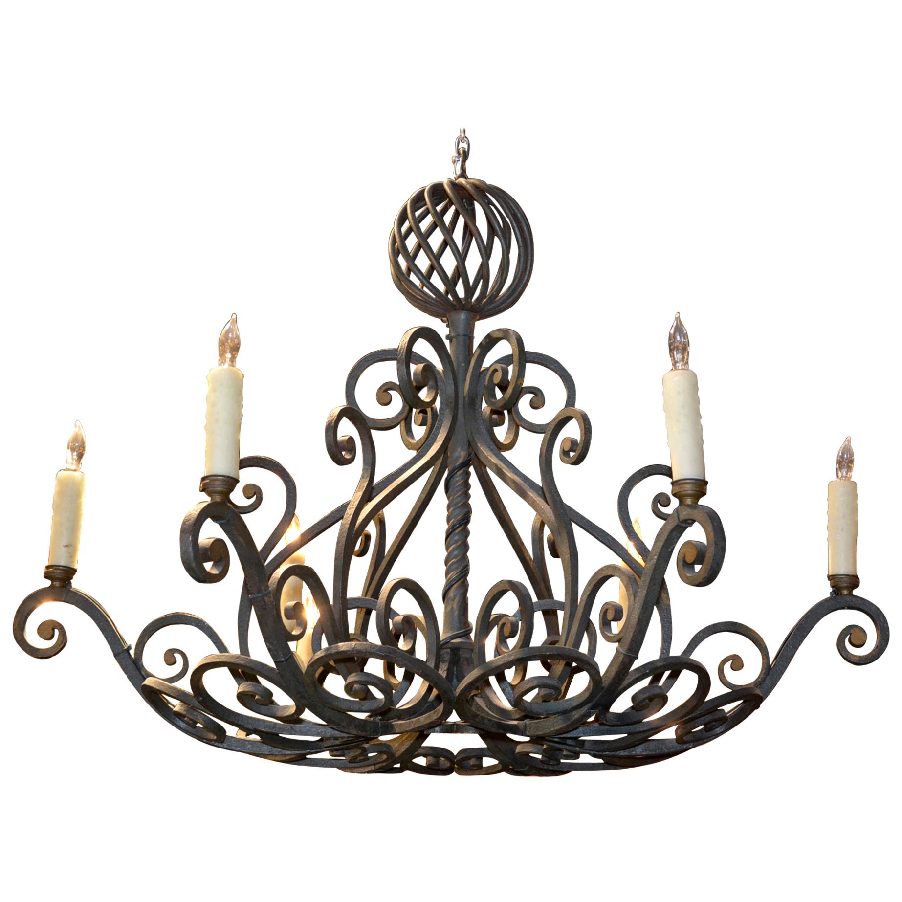 French Patinated Iron Chandelier