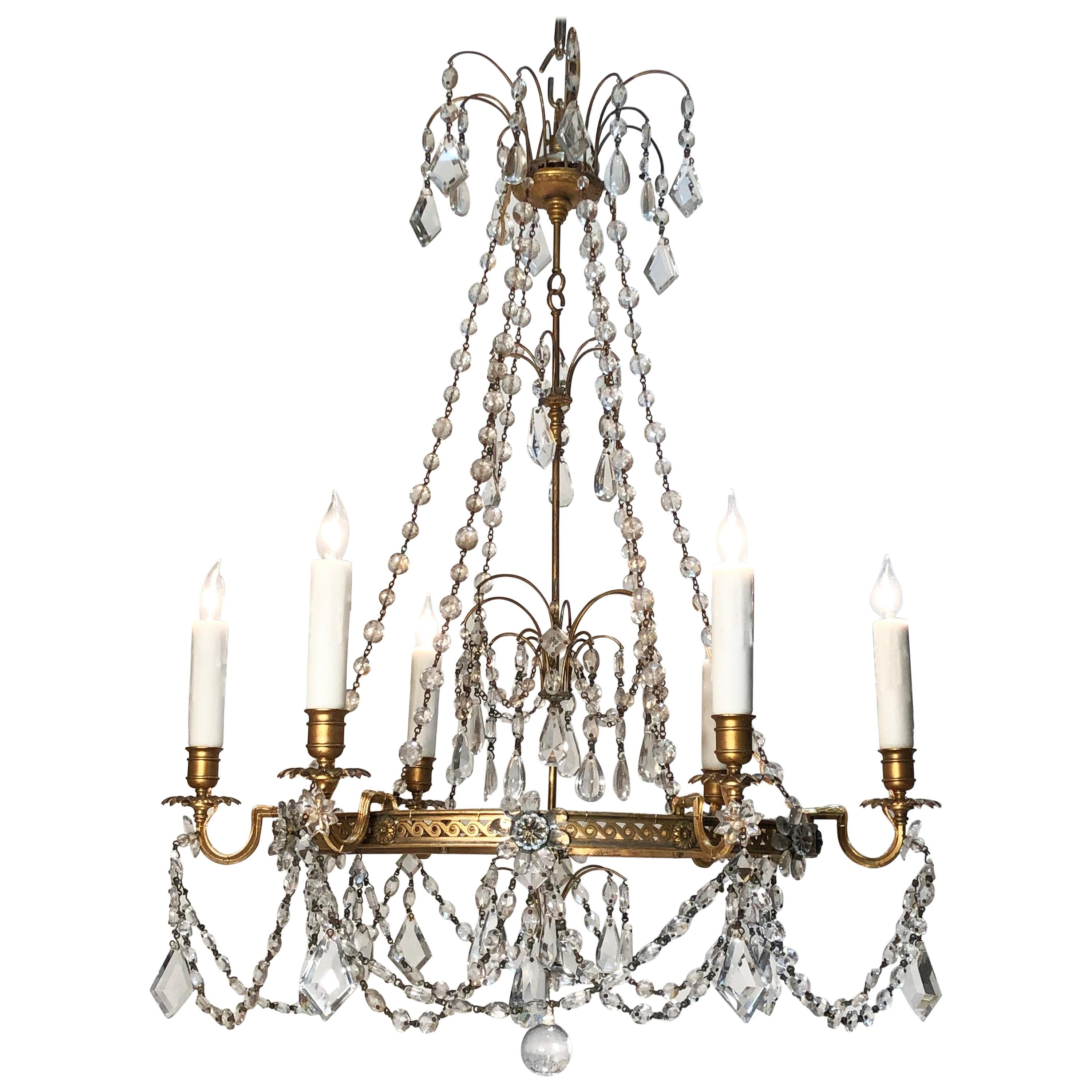 Early 20th Century Brass and Crystal Chandelier