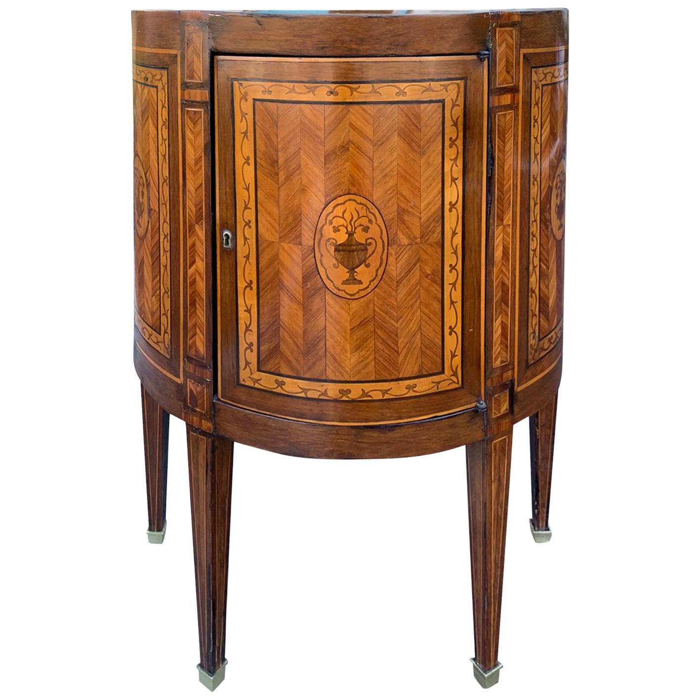18th Century French Inlaid Demilune Cabinet