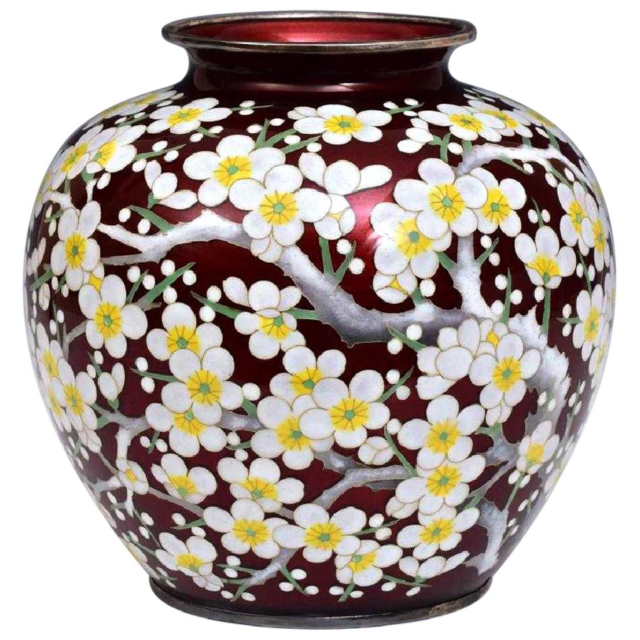Japanese Silver Cloisonné Vase by Ando Jubei Meiji Period