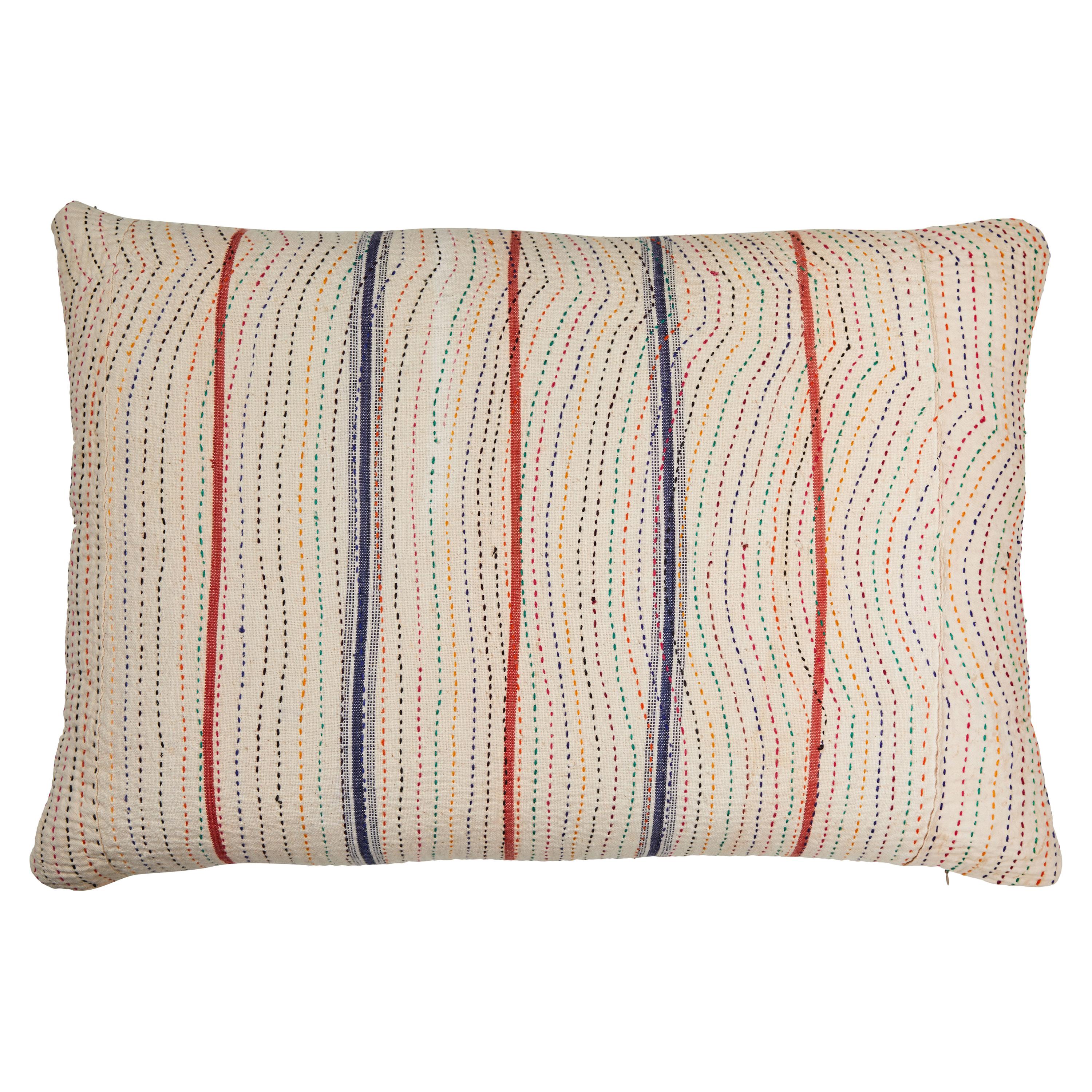 Indian Kantha Stitched Pillow For Sale