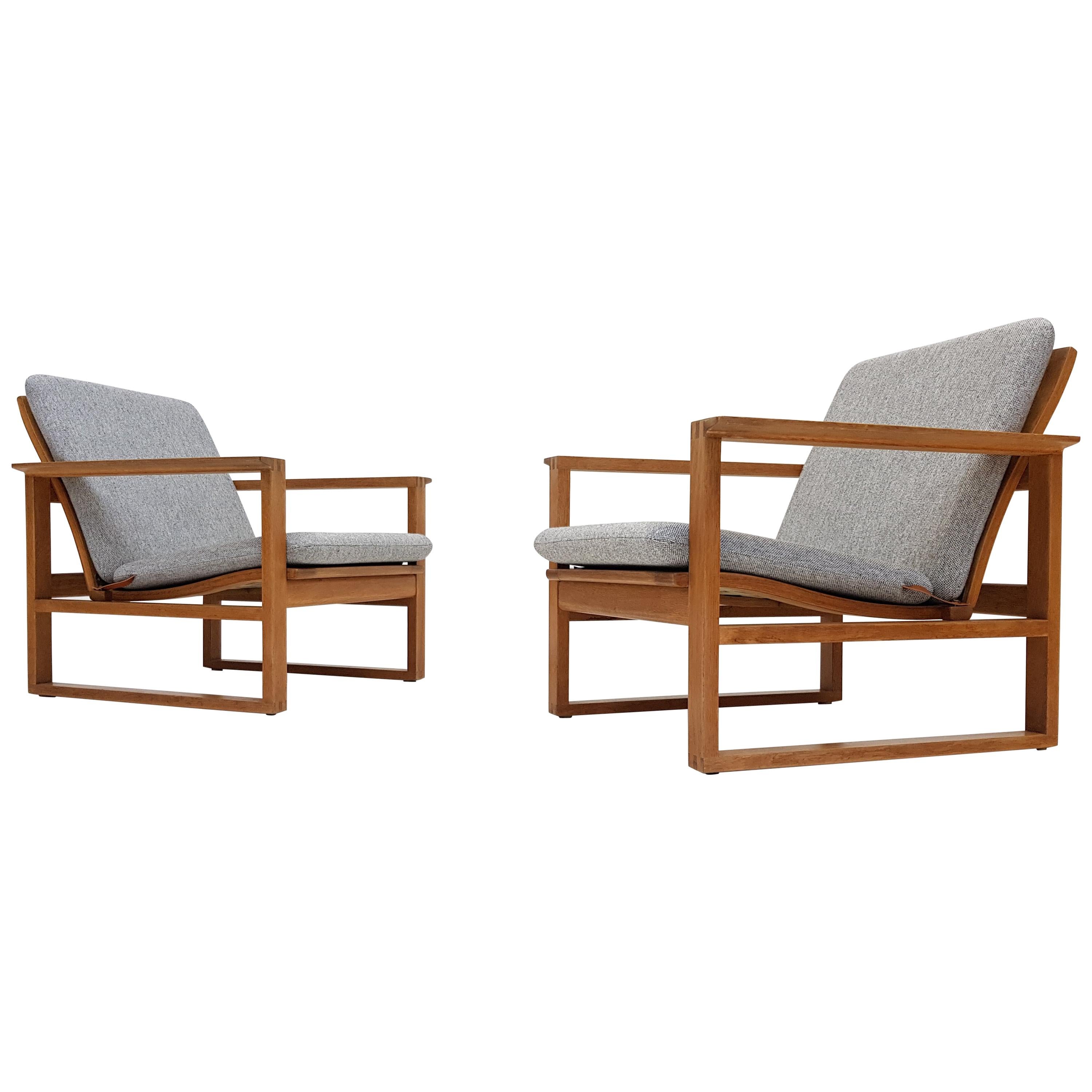 Børge Mogensen Oak Lounge Sled Chairs Designed 1956 for Frederica Stolefabrik