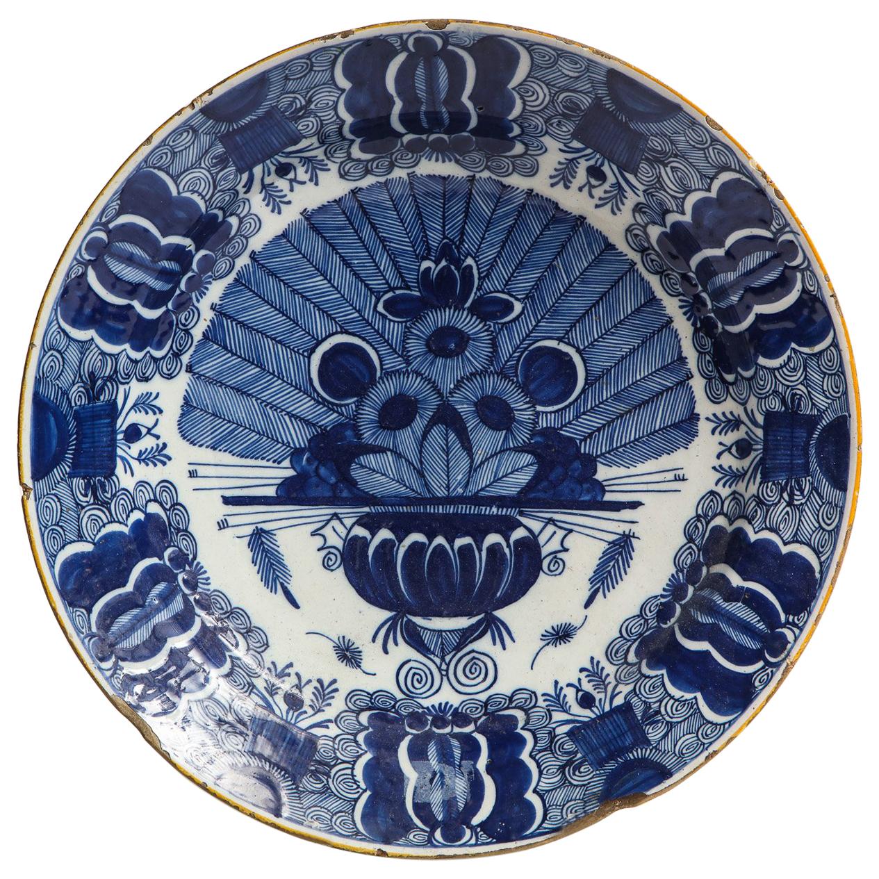Dutch, Delft, Peacock Pattern Dish, circa 1780 For Sale