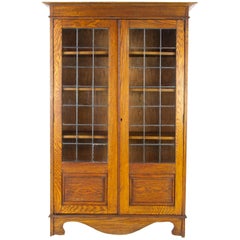 Antique Oak Bookcase, Oak Bookcase, Arts & Crafts, Leaded Glass, 1915