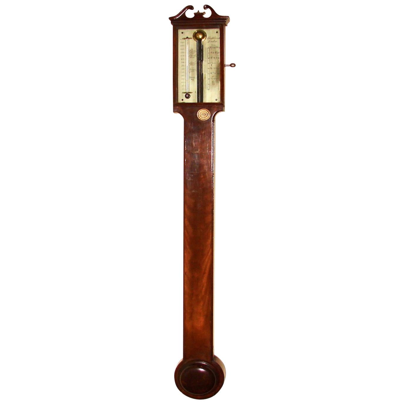 George III Mahogany Stick Barometer by Henry Shuttleworth, London