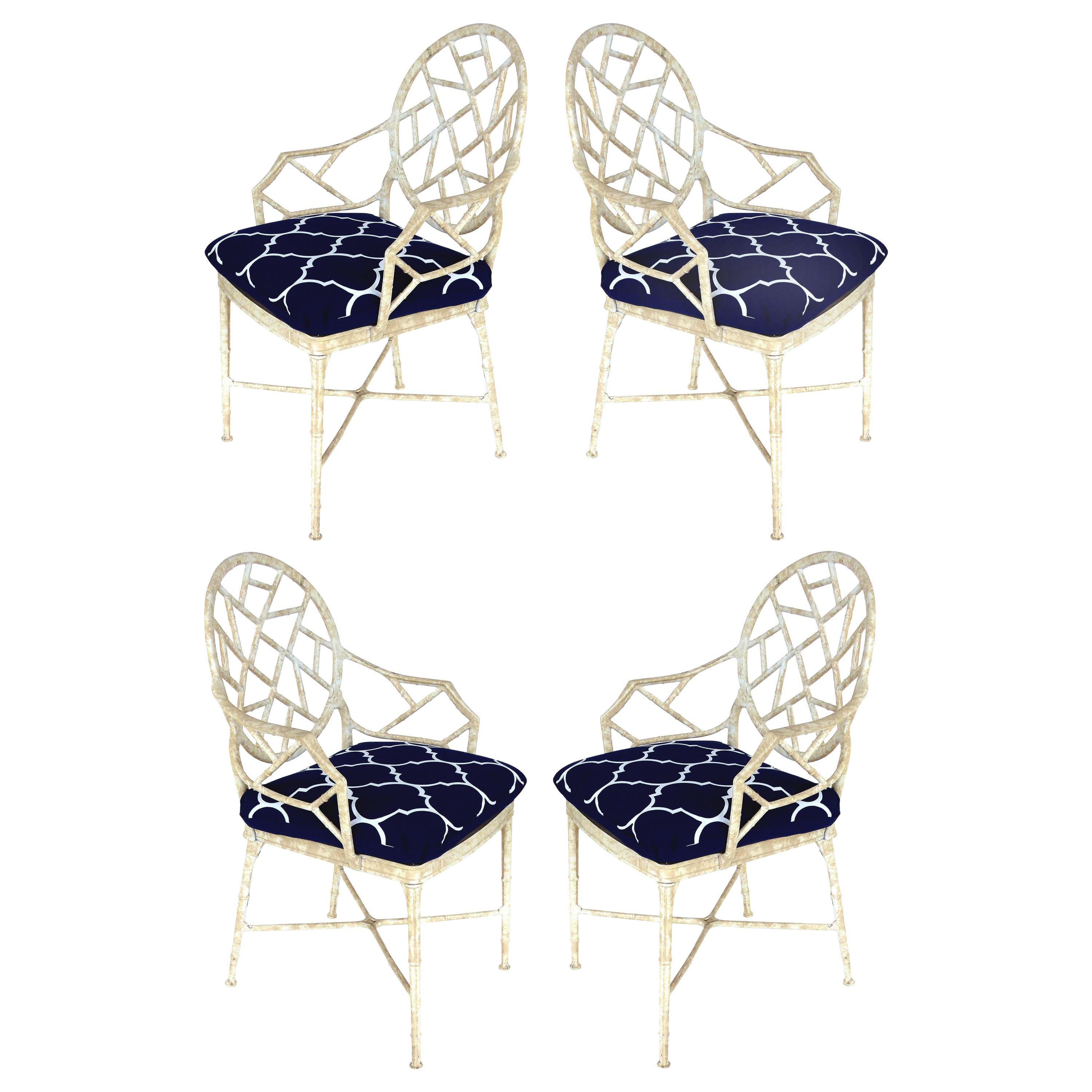 Aluminium Lattice Motif Garden Chairs with Loose Seat Cushions, Set of 4