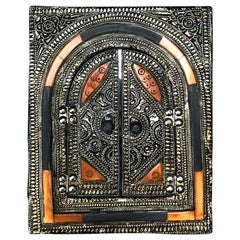 Handmade Moroccan Mosque Wall Mirror with Doors, Camel Bone, Ebony and Brass