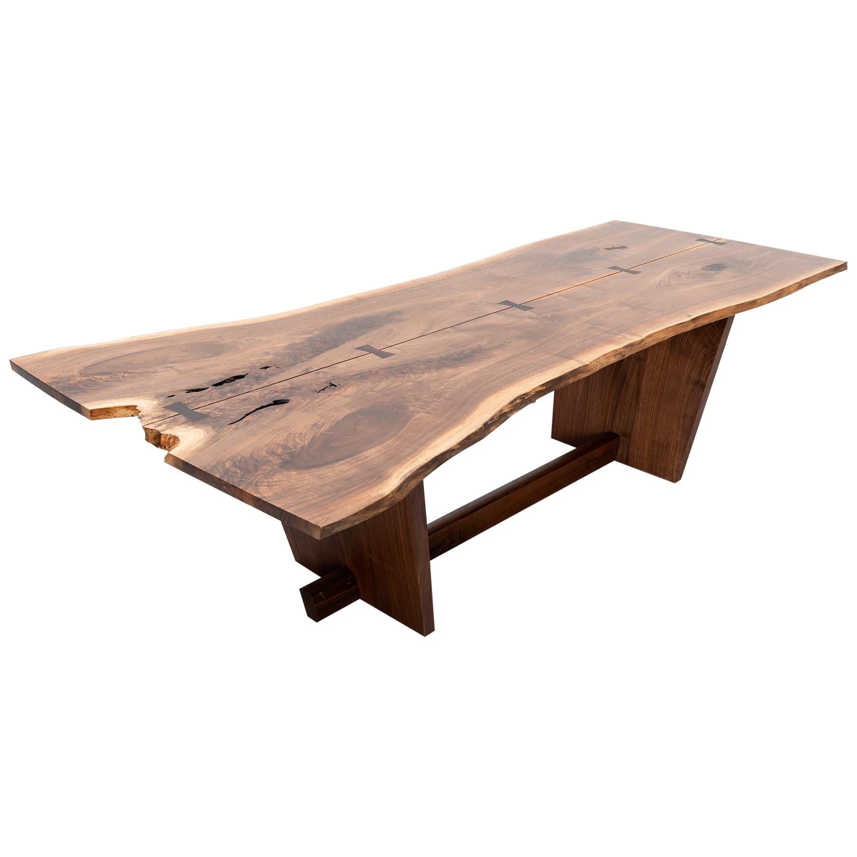 Mira Nakashima Michiko Base Dining Table in Walnut with Rosewood Butterflies, Ne For Sale