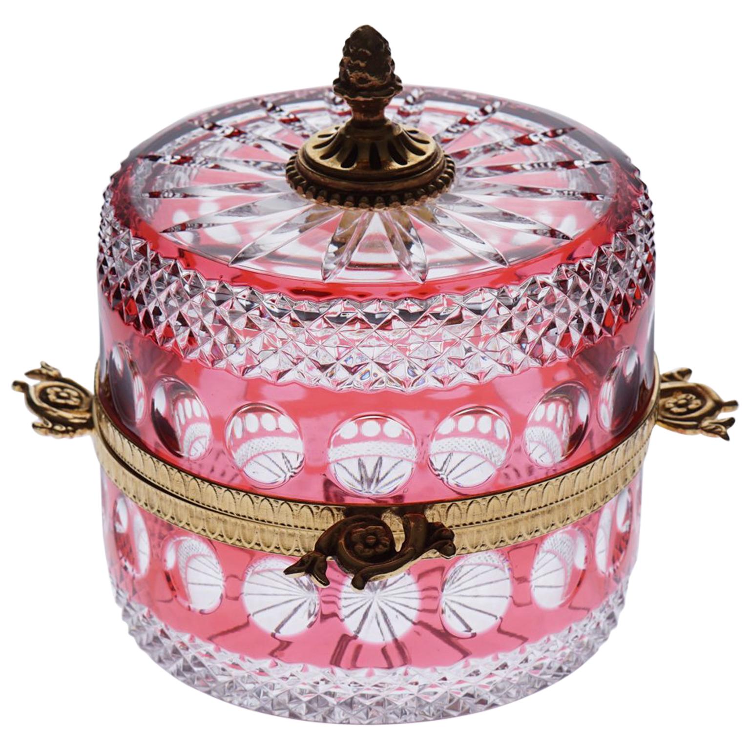 Jewerly Red Crystal Box with Bronze recovered 22-Carat Gold For Sale