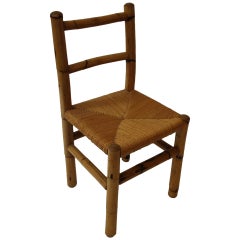 Set of Four Chairs, Wood and Bamboo, circa 1970, France