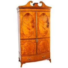 Antique English Satinwood Bowfront Wardrobe, 19th Century