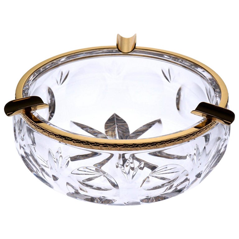 Clear Crystal Ashtray with Bronze Covered 22Carat Gold, OrientalStyle