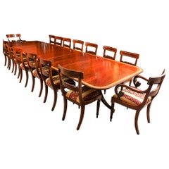 Vintage Arthur Brett Three Pillar Mahogany Dining Table and 14 Chairs