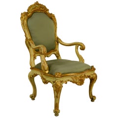 18th Century Venetian Lacquered and Gilded Wood Armchair