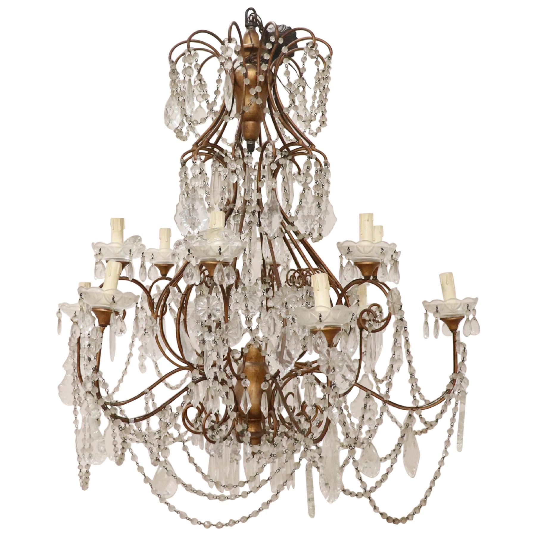 20th Century Louis XVI Style Gilded Bronze and Crystals Large Luxury Chandelier