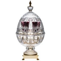 Cave à champagne en cristal transparent avec couvercle en bronze recouvert d'or 22 carats pour 6 flûtes