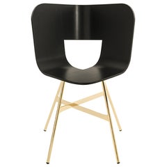 Used Tria Chair, Black Plywood Shell, Golden Legs, Minimalist Icon Made in italy