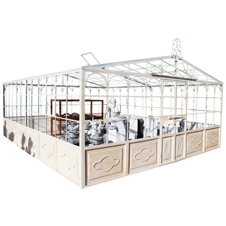 French Style Wrought Iron Greenhouse with Door and Windows in White