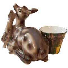  Cia Manna Italy Art Deco Ceramic Brown Deer, 1950s