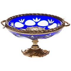 Blue Crystal "Vide-Poche" with Bronze Covered 22-Carat Gold, Oriental Style