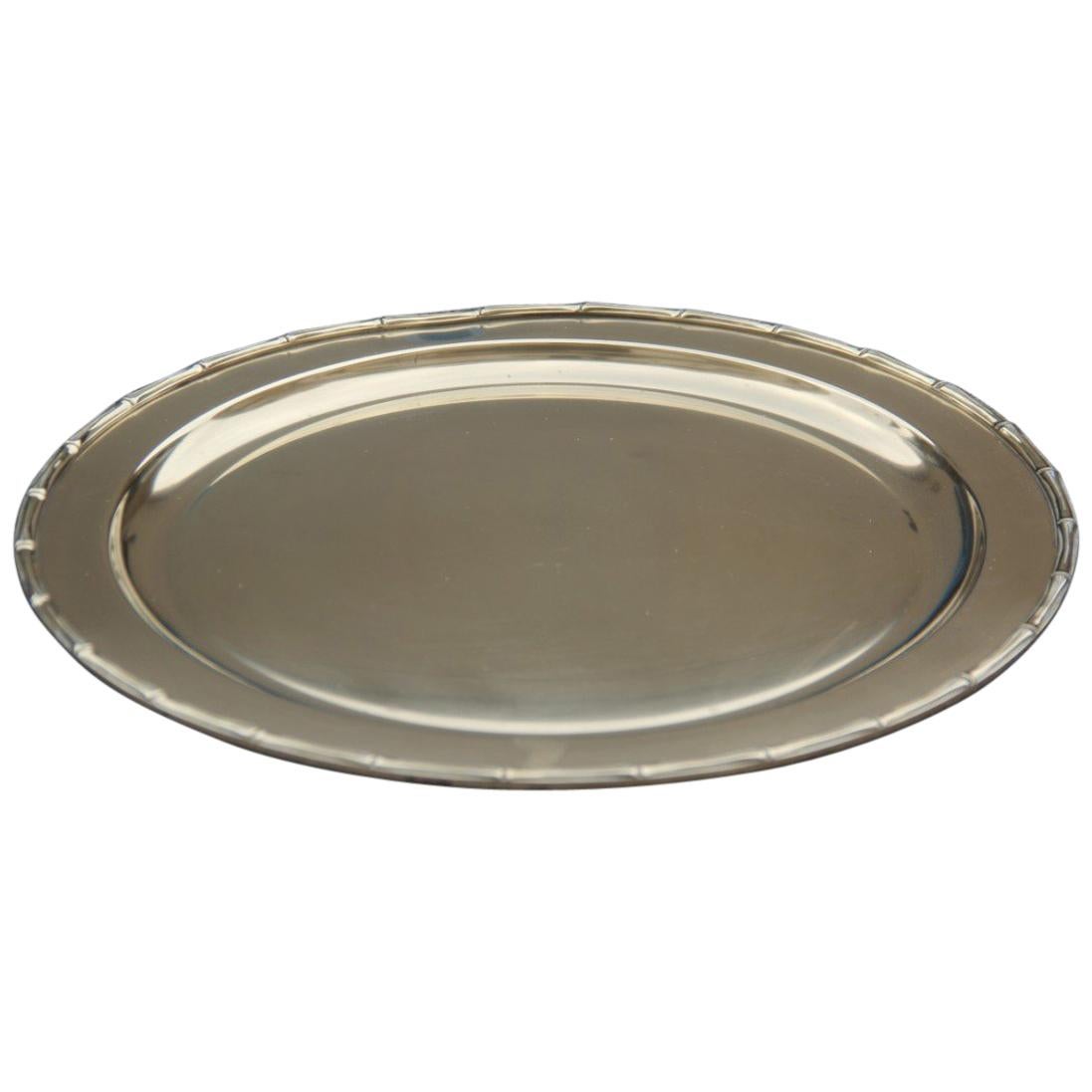 Round Gold Tray Bar Solid Brass Engraved Cane Motif Italian Design Plate For Sale