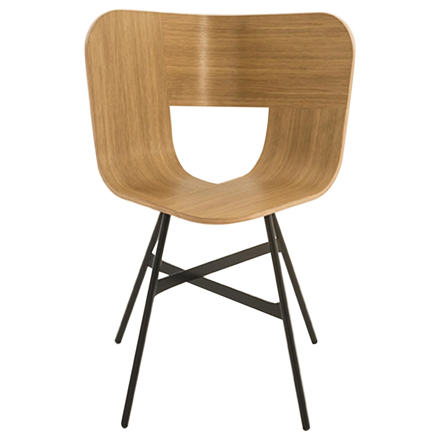 Tria Chair, Oak Shell, Black Metal Legs, Solid Minimalist Icon Made In Italy
