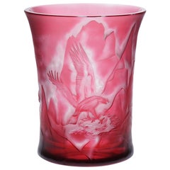 Red Crystal Vase Design Eagle, Contemporary Style