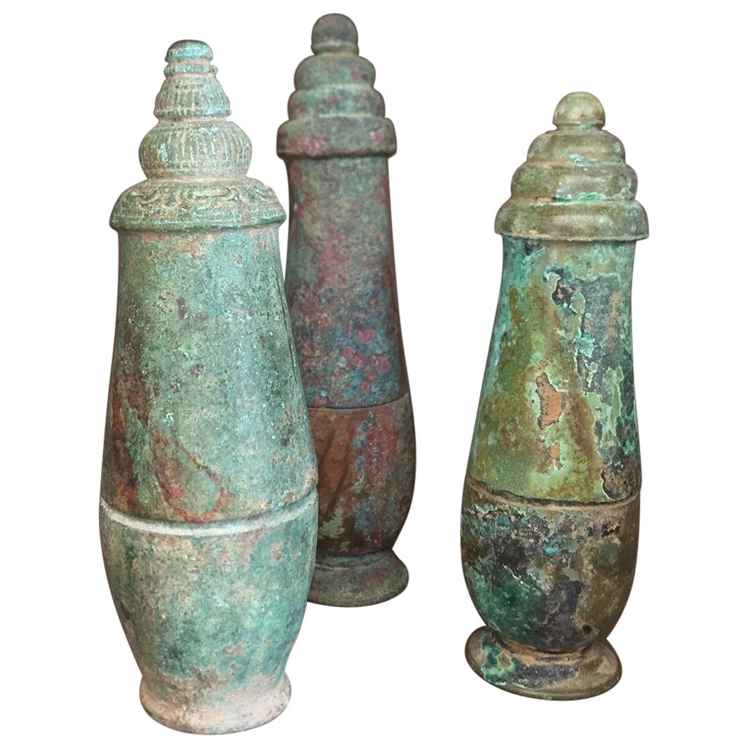 Set of 3 Khmer Bronze Betel Nut Containers
