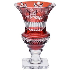 Red Crystal Vase Pompadour Collection with Clear Crystal Foot
