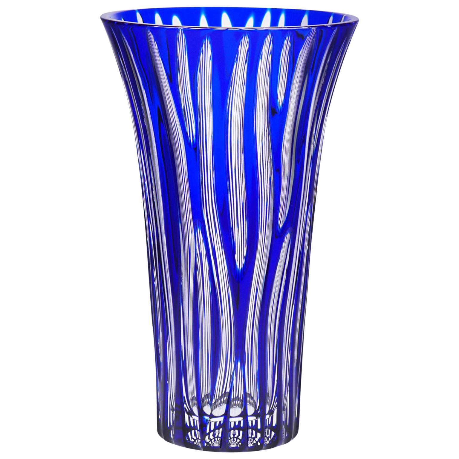 Contemporary Blue Crystal Vase Zebra Design Modern For Sale