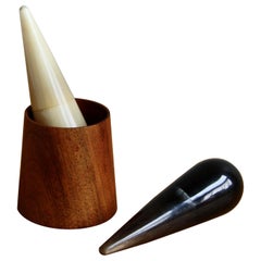 Vintage 1950s Austrian Carved Horn & Walnut Salt & Pepper Shakers by Carl Auböck