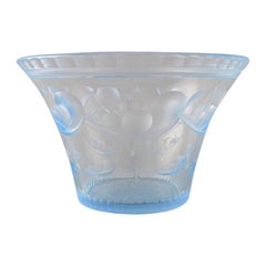 Simon Gate for Orrefors, Art Deco Bowl in Satin-Cut Light Blue Art Glass, 1928