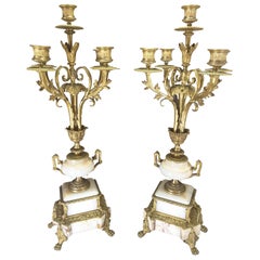 Fine Pair of 19th Century French Louis XVI Style Ormolu and Marble Candelabras