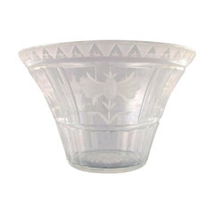 Simon Gate for Orrefors, Art Deco Bowl in Satin-Cut Clear Art Glass, circa 1920s