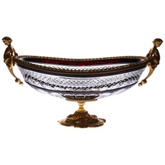 Dark Red Rrystal Jardinière with Bronze Covered 22-Carat Gold, Angel Detail