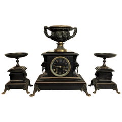 Napoleon III Fireplace Set with Bronze Greek Gods and Black Marble