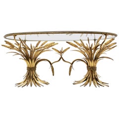 Golden Oval Coco Chanel Style Sheaf of Wheat Coffee Table, France, 1960s