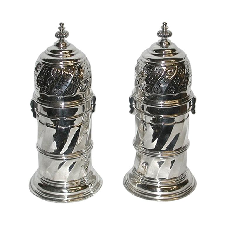Pair of Lighthouse Shaped Silver Sugar Casters, 1914