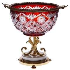 Red Crystal Vase with Bronze Gold Covered and Marble