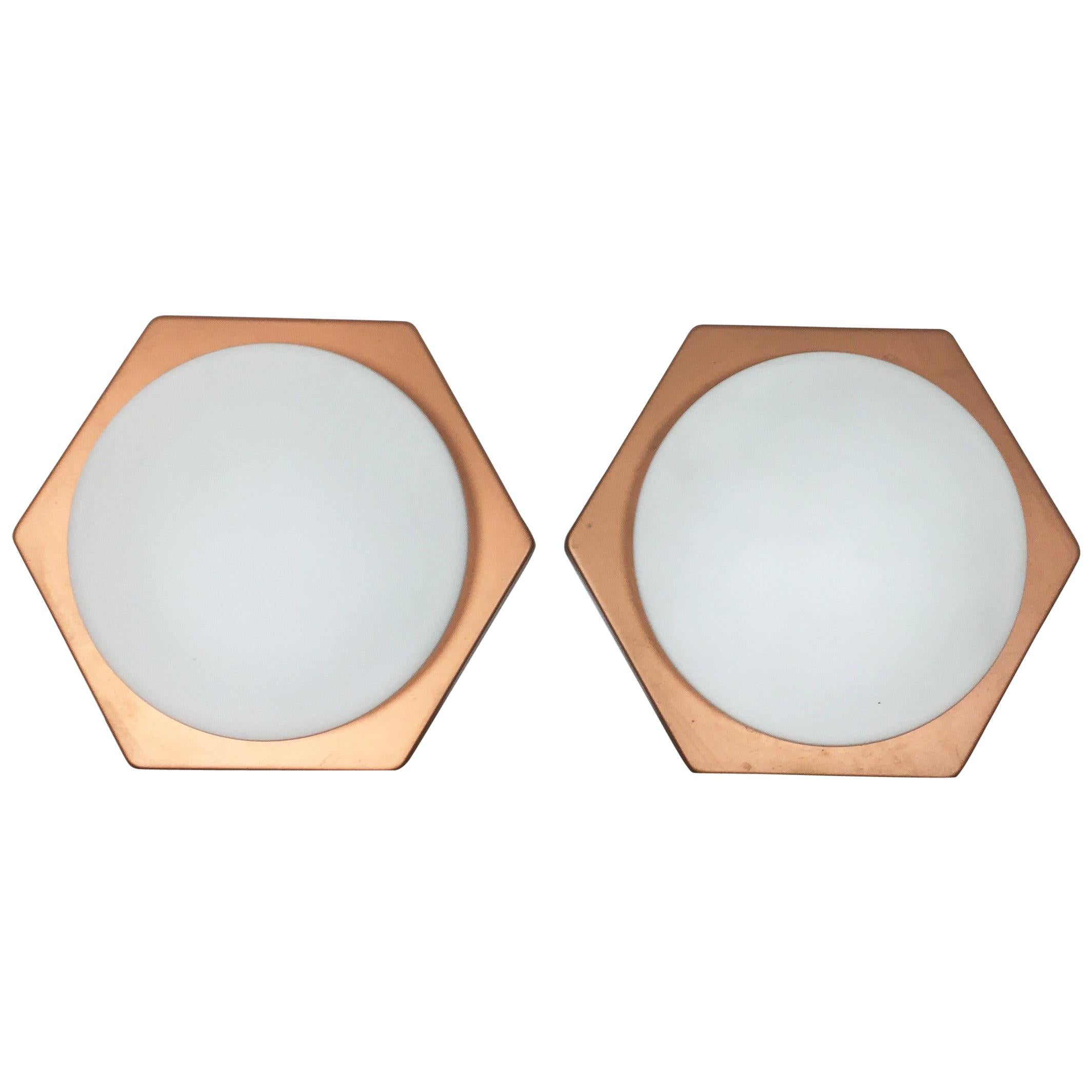 Set of 2 Cubic Wall Lights by Rolf Krüger for Heinz Neuhaus Leuchten, 1971